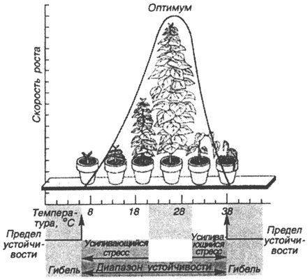 Рис. 42. Оптимум факторов воздействия на организмы (по Б. Небелу, 1992)