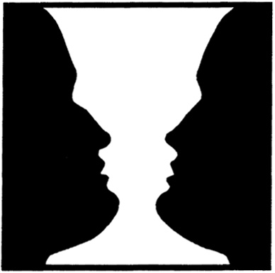 Рис. 8. "Ваза или два профиля" - пример фигуры, дающей возможность обратимого выделения фигуры и фона