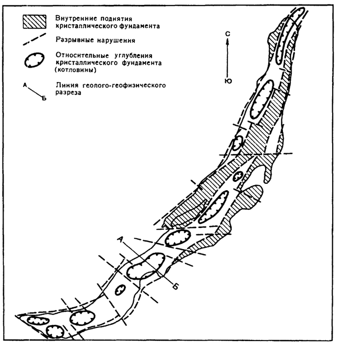 Рис. 36. Схема основных структурных элементов Байкальской впадины