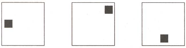 Рис. 46. Карточка с квадратиками, нарисованными на местах, где раньше находились буквы (выборочно представлены только три карточки из девяти